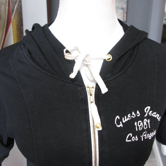 GUESS Black Short Sleeve Logo Hoodie Size Large - Picture 2 of 6